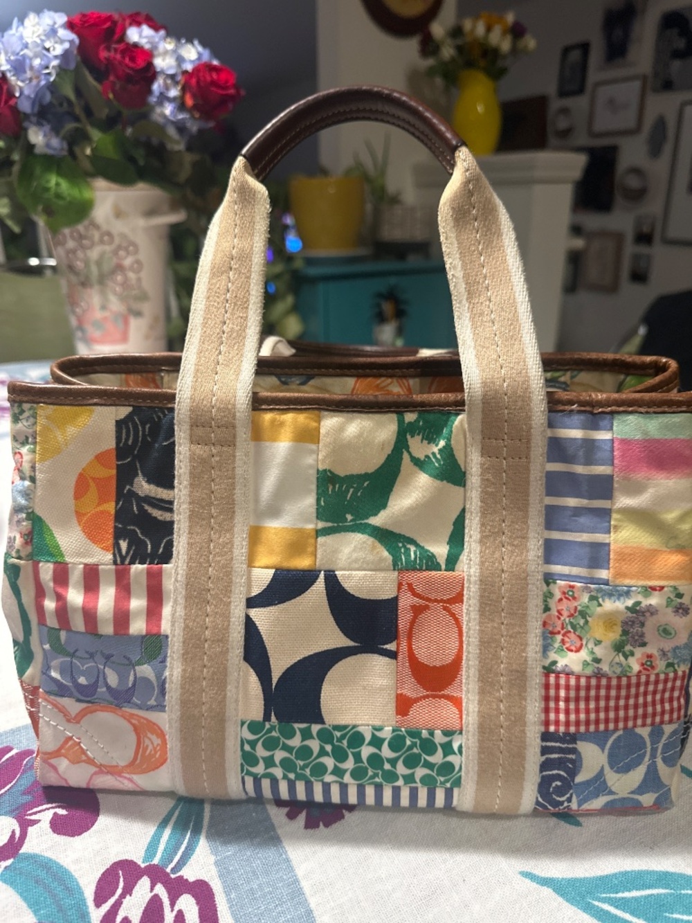 Coach Patchwork Canvas Tote and Wallet - Multicolor with Brown Trim - Picture 4 of 9